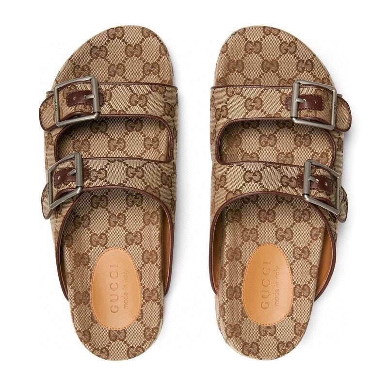 Luxury g pattern side buckle soft slipper sandals