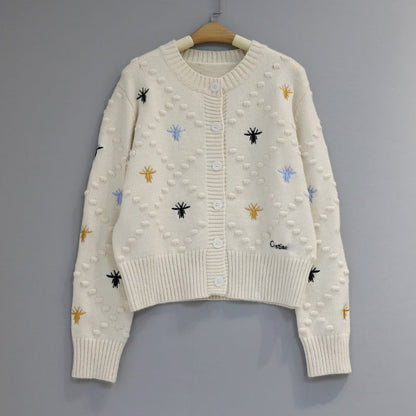Colorful Bee Embroidered Knit Cardigan 1025090210