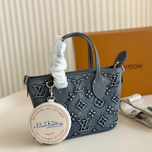 V Fashion Printed Denim Tote Bag 0724101008