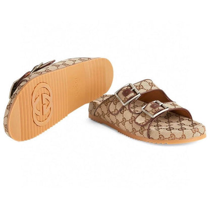 Luxury g pattern side buckle soft slipper sandals