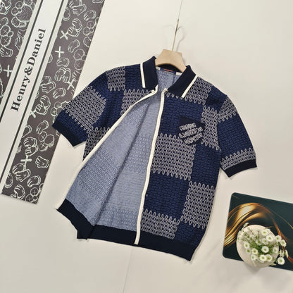 LV  Checkerboard mercerized cotton knitted short sleeves 1825022817
