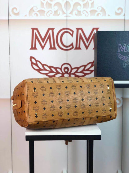 M Brown leather large size Travel Bag portable with diagonal span