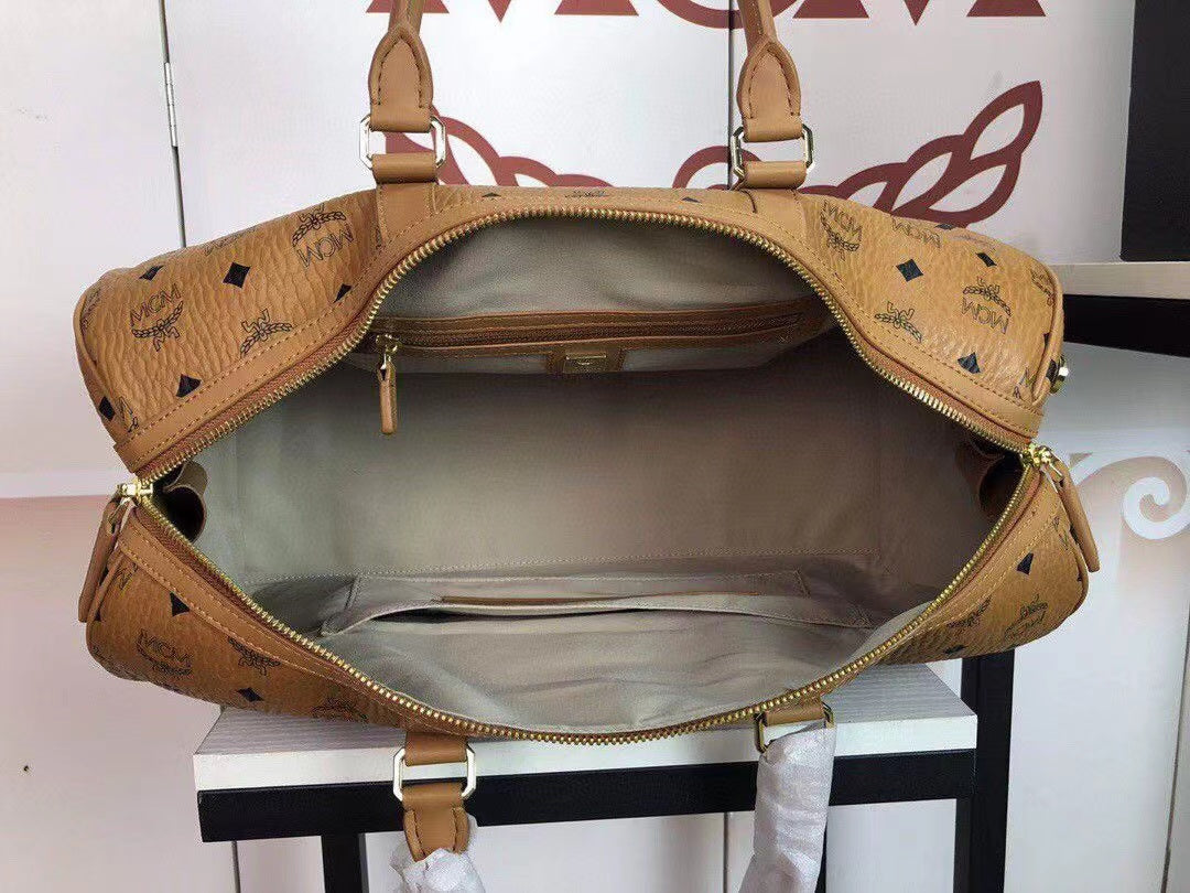 M Brown leather large size Travel Bag portable with diagonal span
