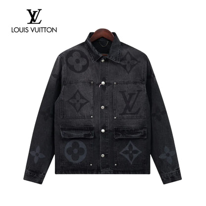 Fashion Casual Printed Black Grey Straight Denim Suit 1025031104
