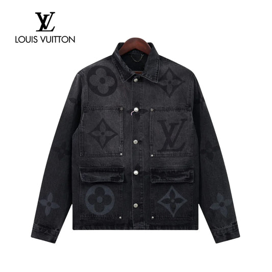 Fashion Casual Printed Black Grey Straight Denim Suit 1025031104
