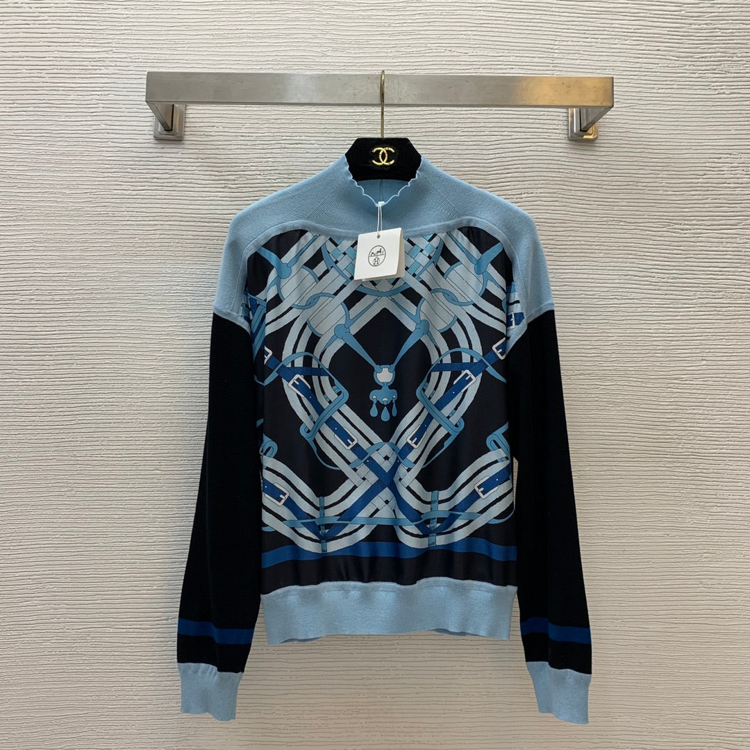 HM Twill silk paneled stretch knit sweater 1824102701