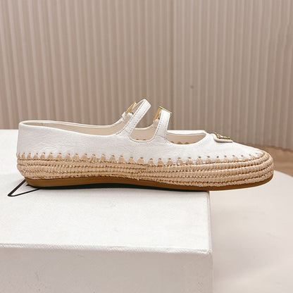 Raffia Straw Mary Jane Flat Single Shoes 1025051503
