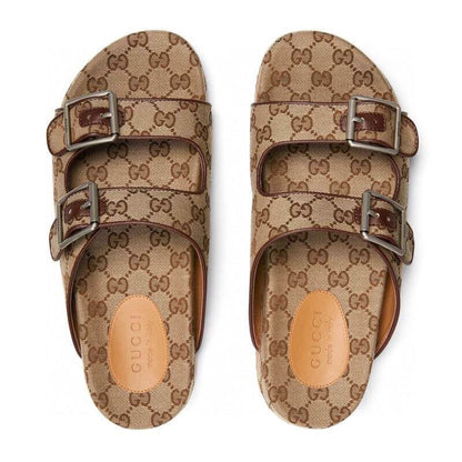 Luxury g pattern side buckle soft slipper sandals
