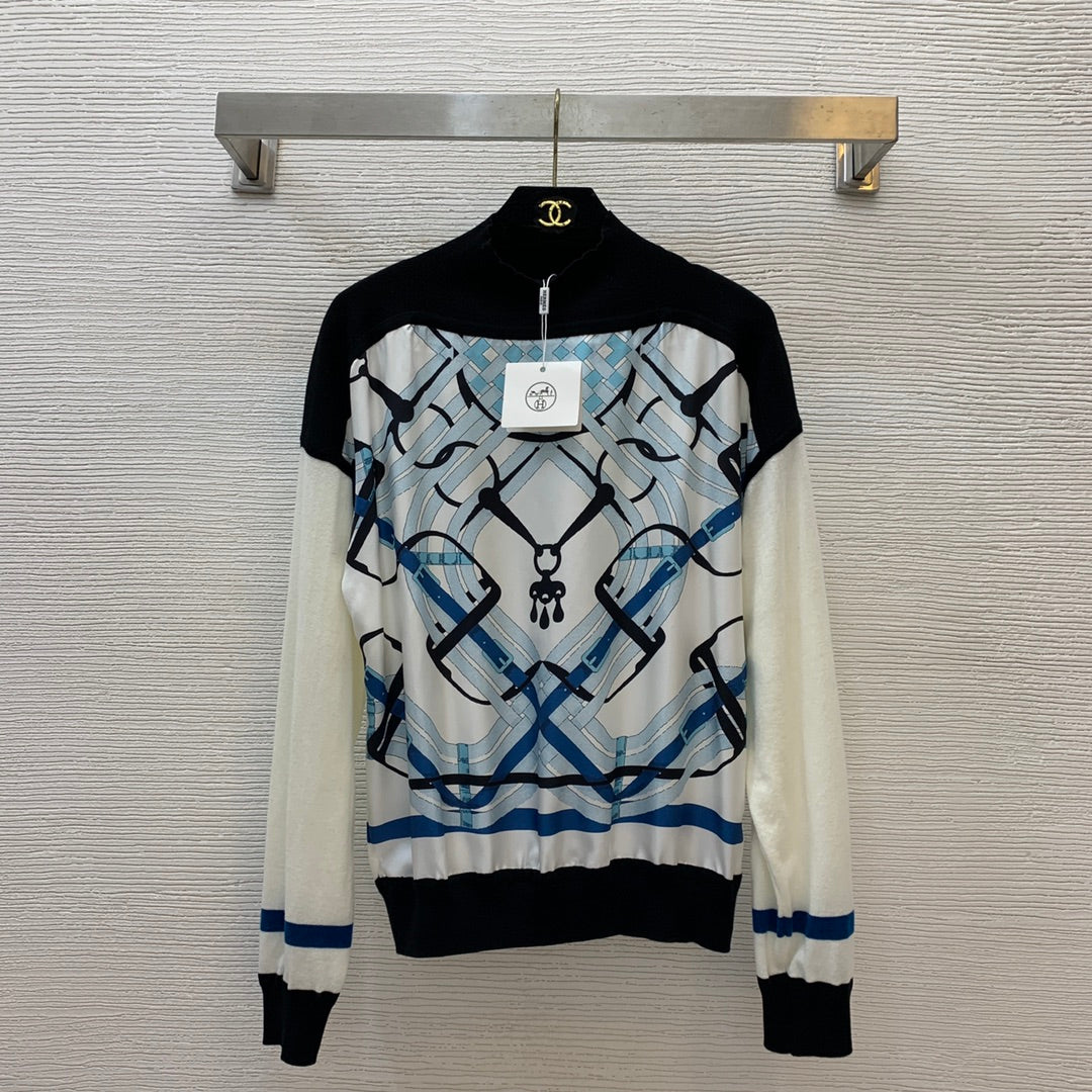 HM Twill silk paneled stretch knit sweater 1824102701
