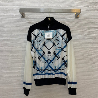 HM Twill silk paneled stretch knit sweater 1824102701