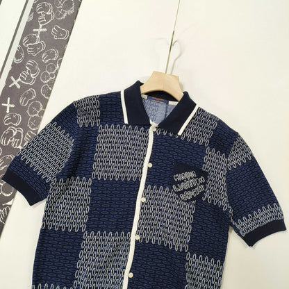 LV  Checkerboard mercerized cotton knitted short sleeves 1825022817