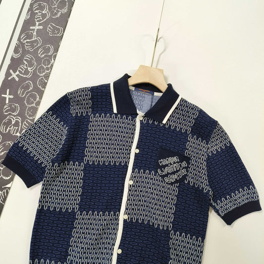 LV  Checkerboard mercerized cotton knitted short sleeves 1825022817
