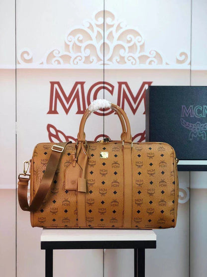 M Brown leather large size Travel Bag portable with diagonal span