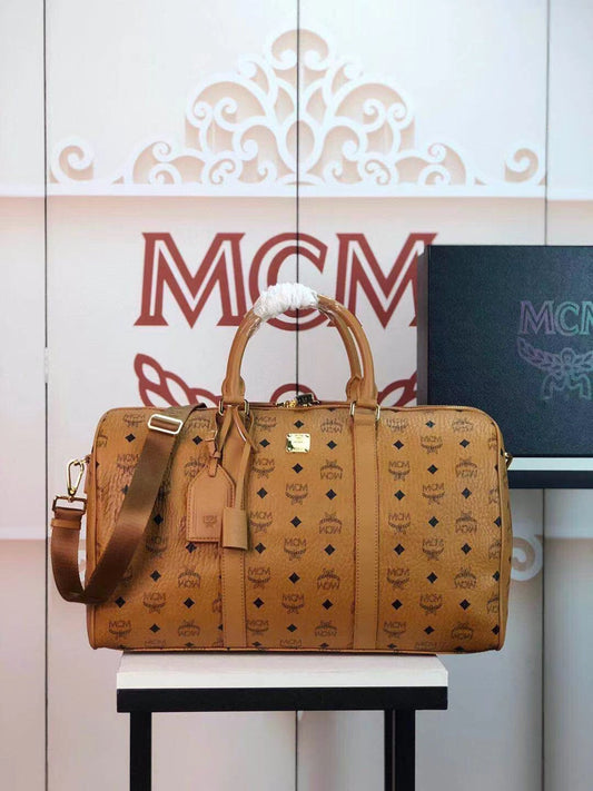 M Brown leather large size Travel Bag portable with diagonal span