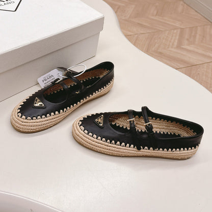 Raffia Straw Mary Jane Flat Single Shoes 1025051503