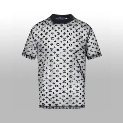 New Short Sleeve Tshirt Overlapping Black and White Mesh 1025051617