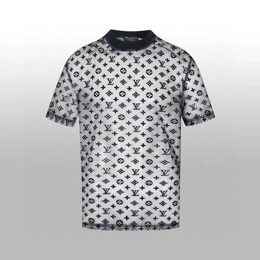 New Short Sleeve Tshirt Overlapping Black and White Mesh 1025051617