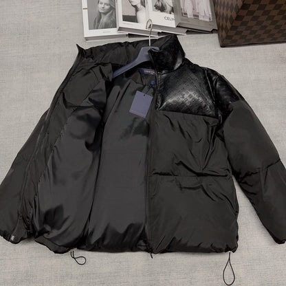 LV Embossed leather panelled stand collar down jacket 1824092904