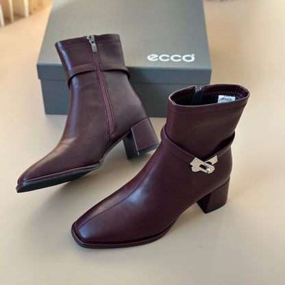 HM Square toe chunky heel leather short boots 1824101402