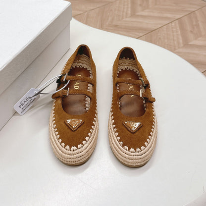 Raffia Straw Mary Jane Flat Single Shoes 1025051503