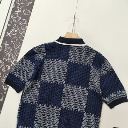 LV  Checkerboard mercerized cotton knitted short sleeves 1825022817