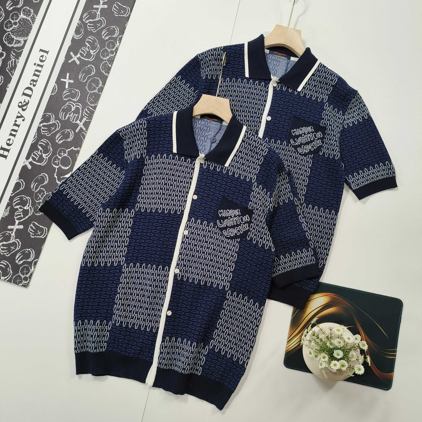 LV  Checkerboard mercerized cotton knitted short sleeves 1825022817