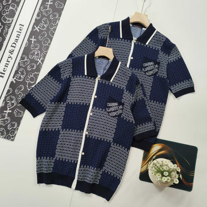 LV  Checkerboard mercerized cotton knitted short sleeves 1825022817