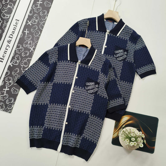 LV  Checkerboard mercerized cotton knitted short sleeves 1825022817