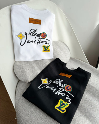 LV Unisex colorful floral embroidered T-shirt 1825052211