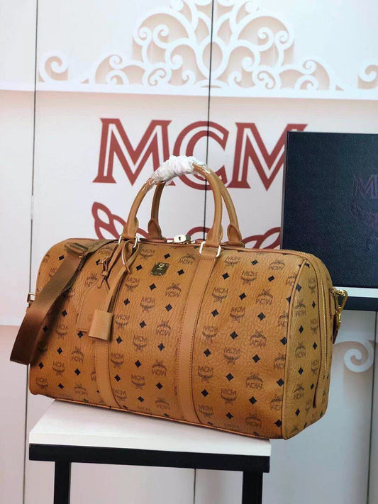 M Brown leather large size Travel Bag portable with diagonal span