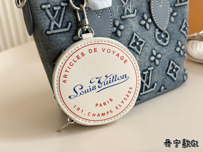 V Fashion Printed Denim Tote Bag 0724101008