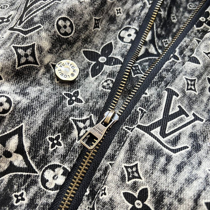 Dark pattern distressed old flower all over printed denim jacket XC0823110310