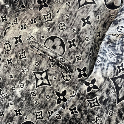 Dark pattern distressed old flower all over printed denim jacket XC0823110310