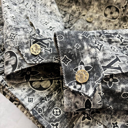 Dark pattern distressed old flower all over printed denim jacket XC0823110310