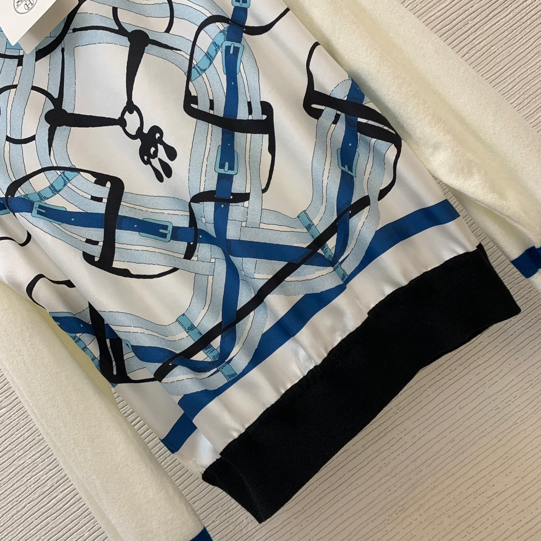 HM Twill silk paneled stretch knit sweater 1824102701
