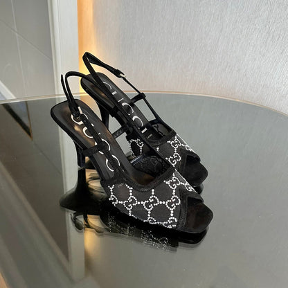 New G logo mesh rhinestone high-heeled sandals XC16060702
