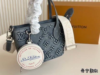 V Fashion Printed Denim Tote Bag 0724101008
