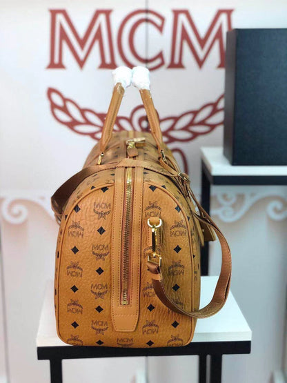 M Brown leather large size Travel Bag portable with diagonal span