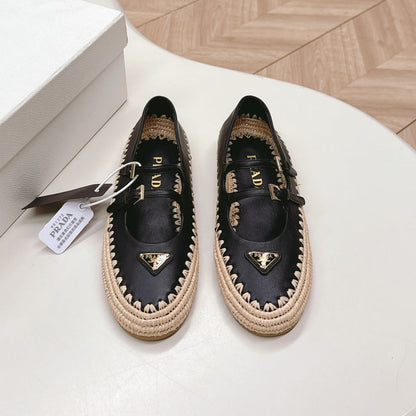 Raffia Straw Mary Jane Flat Single Shoes 1025051503
